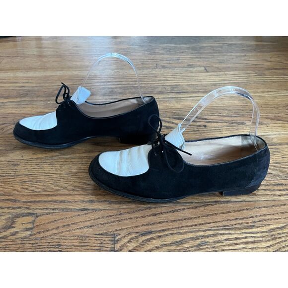 MANOLO BLAHNIK Black White Leather Lace Up Loafer Shoes Women's Size EU 37 - Picture 6 of 8